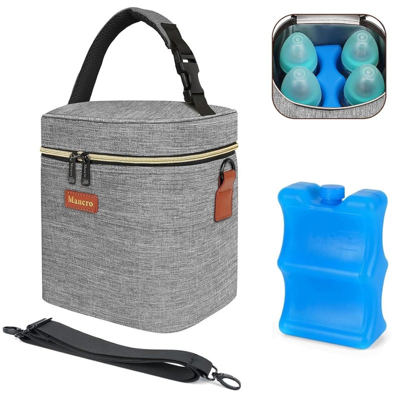 Mancro Insulated Breastmilk Cooler Bag Fits 4 Baby Bottles Up to 9 Ounce，Compact Baby Bottle Travel Bag with Ice Pack for Nursing Mom, Grey - Image 1